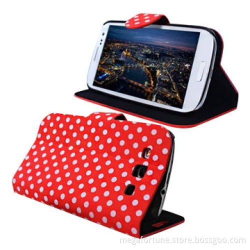 Polka-dot Leather Cases for Samsung Galaxy S3/9300, with Credit Card Slots and Stand Function